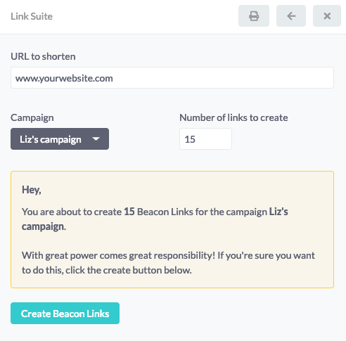 The Link Suite interface lets you generate multiple tracked shortened links that point to the same landing page.