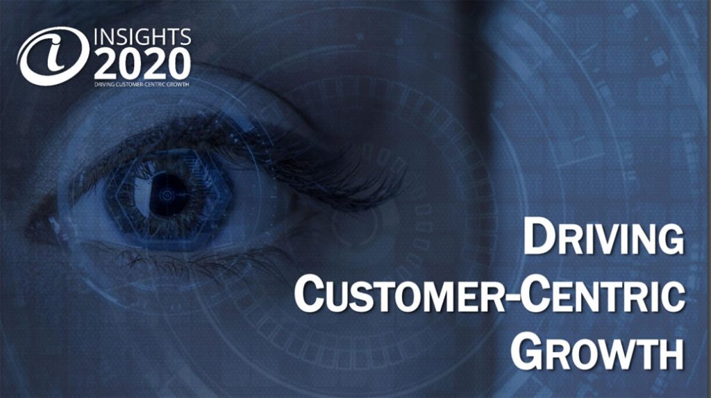 Image of an eye with the text Driving Customer-Centric Growth from a survey about marketing insight